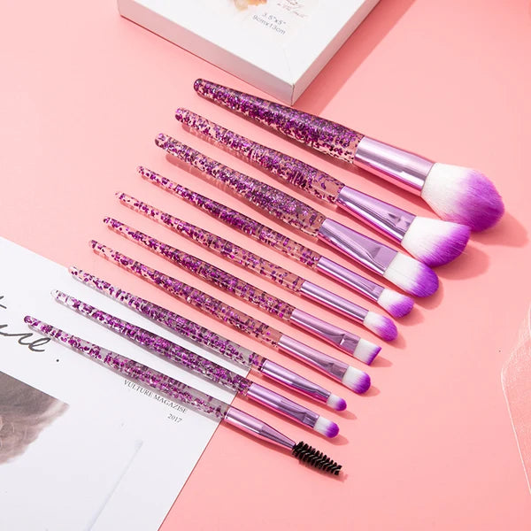 10pcs Clear Crystal Makeup Brush Set