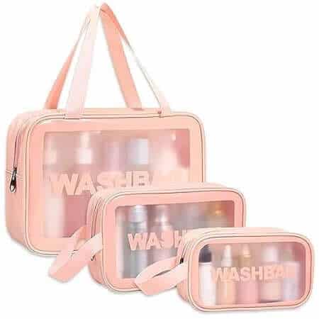 3-Piece Transparent Makeup & Toiletry Bag Set