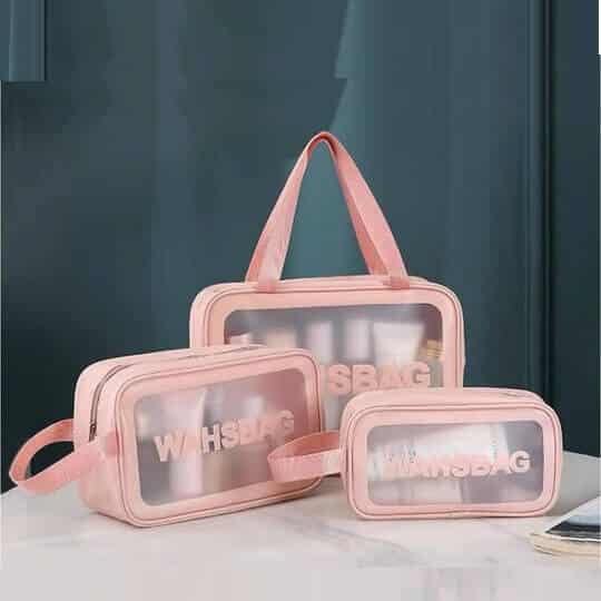 3-Piece Transparent Makeup & Toiletry Bag Set