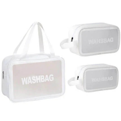 3-Piece Transparent Makeup & Toiletry Bag Set