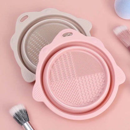 Foldable Silicone Makeup Brush & Puff Cleaning Bowl