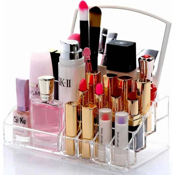 Clear Acrylic Makeup Organiser with Vanity Mirror