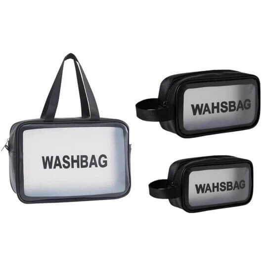 3-Piece Transparent Makeup & Toiletry Bag Set