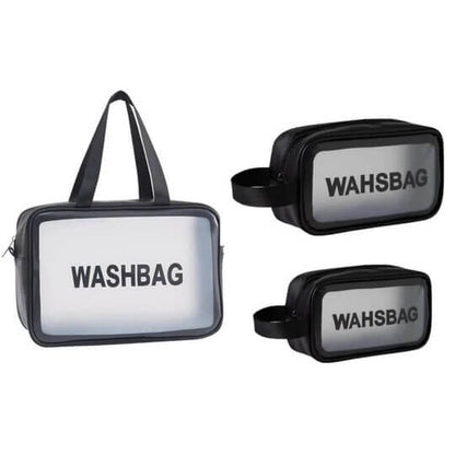 3-Piece Transparent Makeup & Toiletry Bag Set